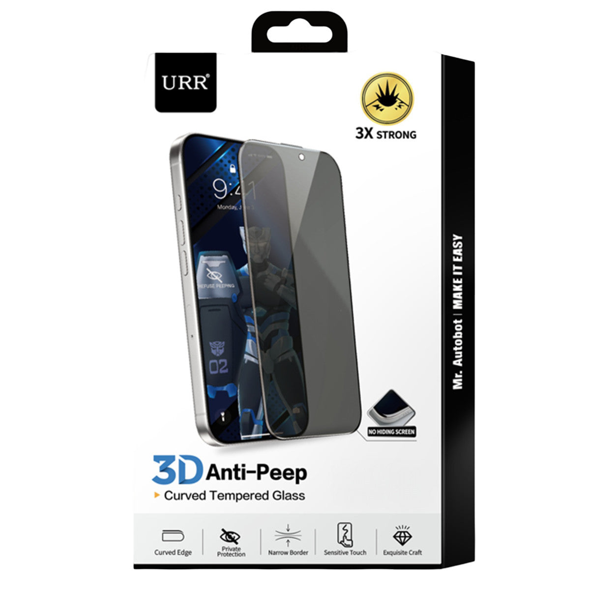 URR Apple iPhone 16 Plus 3D Anti-Peep Curved Hayalet Cam Ekran Koruyucu